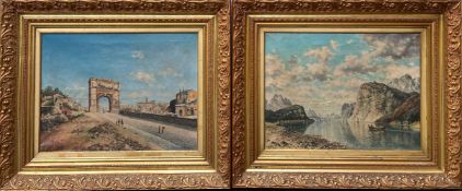 Unbekannter Künstler, um 1900, 2 große Gemälde, signiert und datiert 1903, Öl/Lwd, Altersspuren,