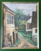 Emil van Hauth (1899-1974), 2 Werke: Blick auf einen Weg zwischen Häusern, dahinter ein Zaun und