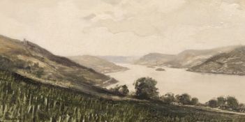Hermann Gradl (1883 Marktheidenfeld - 1964 Nürnberg). Rheinlandschaft mit Burg Sooneck. Signiert,
