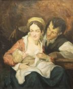 Géza Udvary (1872 - 1932). Vater mit das Kind stillender Mutter. Signiert, Öl/Lwd, 68 x 55 cm / Géza