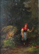 Unbekannter Künstler, Junge Frau mit rotem Hut im Wald, rücks. bez. von Graefl (oder Graesl, Graess)