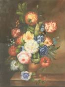 Stillleben mit farbenfrohern Blumen. Öl/Lwd, 41 x 30 cm / Still life with colorful flowers. Oil on