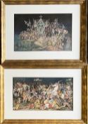 Zoltan Szemerey (1908-2009), zwei farbintensive Zeichnungen, vielfigurige Szenen: Held János in
