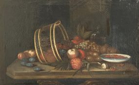 Unbekannter Künstler, 17./ 18. Jh., Stilleben mit Früchten und einem Korb, Öl/Lwd (aufgez.),