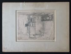 Lovis Corinth (1858 - 1925), Interieur einer guten Stube mit Kachelofen und Tellerbord, signiert und