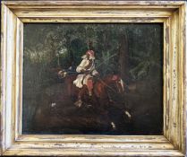 R. Weininger, Orientale zu Pferd auf der Flucht, Öl auf Holz, signiert und dat. 