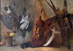 Jagdstilleben mit toten Vögeln, z.B. Fasane, Männchen und Weibchen, rücks. bezeichnet Joseph
