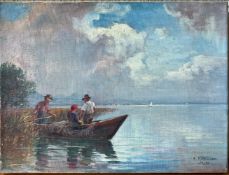Erwin KETTEMANN (1897-1971), Fischer im Boot auf dem Chiemsee, Öl/Lwd, 31 x 41 cm, gerahmt 59 x 68