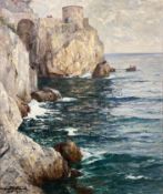 Albert Wenk (1863-1934), mediterrane Küstenlandschaft: Steilküste mit Befestigungsmauern, Rundturm