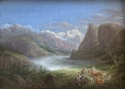 Friedrich Otto Georgi (1819-1874). Alpensee, Paar mit Kuh und Ziegen, signiert, Öl/Lwd, mit Otto