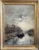 Munthe Ludwig (1841 Aroy - 1896 Düsseldorf) Ansicht eines Stadtkanals im Herbst: ein von teils