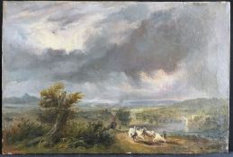 Unbekannter Künstler, wohl England ca 1820, Ziegenherde in einer weiten Landschaft, Altersspuren,