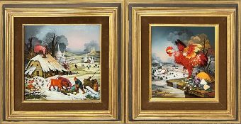 Yvan Vecenaj (1920 Gola- Koprivnica 2013), Paar Gemälde, Winterlandschaften, Naive