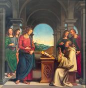 Unknown artist after Perugino, Saint Bernard is visited by the Virgin Mary accompanied by two