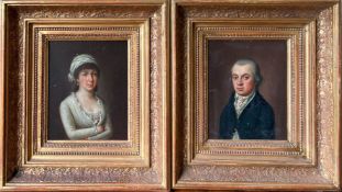 Pair of Biedermeier portraits: young man and woman