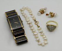 1 Paar Ohrstecker GG 14ct. mit Perlen (1 lose Perle), 