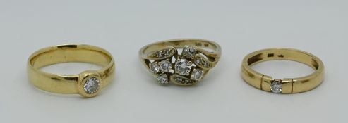 3 Ringe je GG 14ct. mit Brillanten bis zu ca. 0,2ct. 
