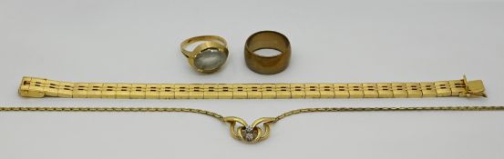 1 Konv. Schmuck: 1 Damenring GG 14ct. mit hellblauem Edelstein, 