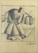 Kazimir Malevich (1879–1935)
Male Figure Carrying Two Buckets, Composed of Bold Geometric Forms, Re
