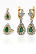 18K Gold Set: Pair of Earrings, Pendant, and Ring