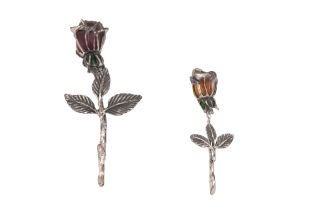 A PAIR OF SILVER AND PLIQUE-A-JOUR CASSETTI FLOWERS Italy, 20th century
