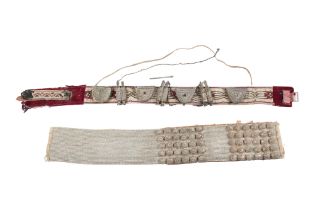 TWO ARABIAN BELTS WITH SILVER AND WHITE METAL ACCESSORIES Possibly Yemen or Oman, Arabian Peninsula,