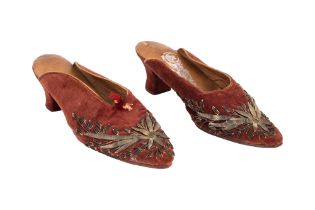 A PAIR OF OTTOMAN SILK AND VELVET SLIPPERS Turkey, 19th century