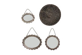 THREE OTTOMAN AND TURKISH REPOUSSÉ SILVER MIRRORS AND ONE MIRROR FRAME Possibly 19th century - early