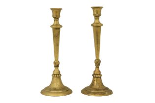 A PAIR OF BRASS OTTOMAN SULEYMANIYE CANDLESTICKS Ottoman Turkey or Provinces, late 18th - 19th centu