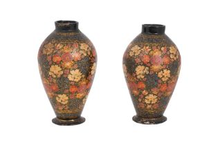 A PAIR OF KASHMIRI PAPIER-MÂCHÉ FLORAL VASES Kashmir, Northern India, possibly 20th century