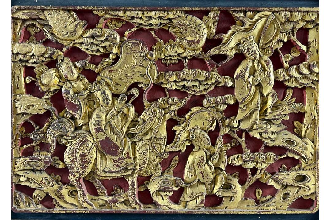 Asiatika Holzrelief wohl China wohl Türflügel ca. 90cm - Bild 4 aus 5
