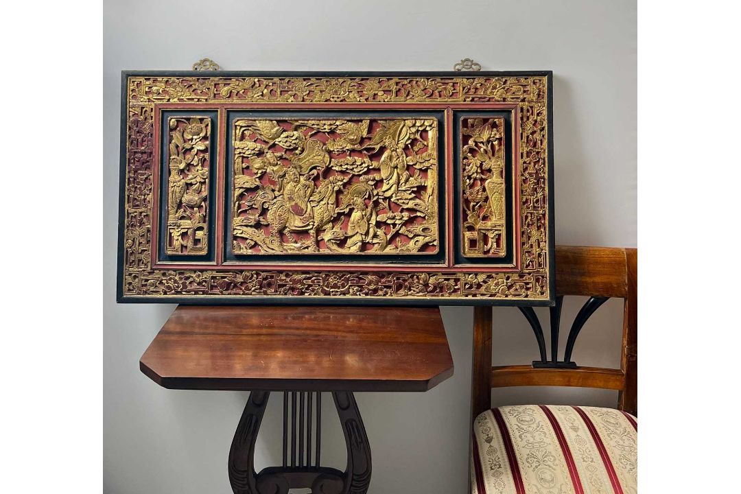 Asiatika Holzrelief wohl China wohl Türflügel ca. 90cm - Bild 2 aus 5