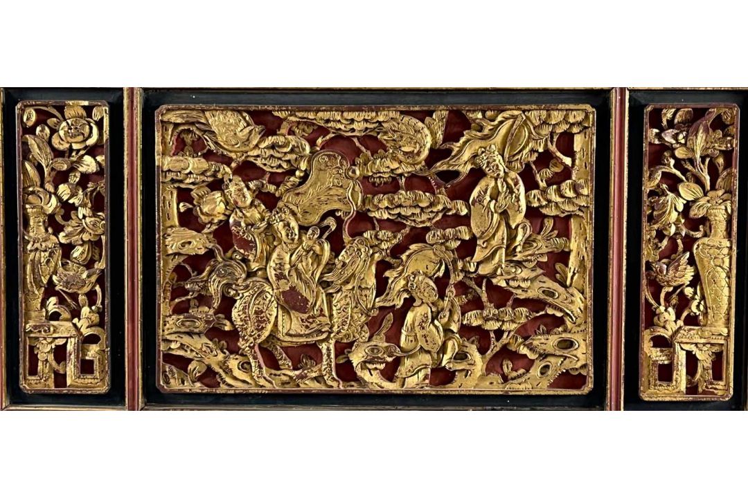 Asiatika Holzrelief wohl China wohl Türflügel ca. 90cm - Bild 3 aus 5