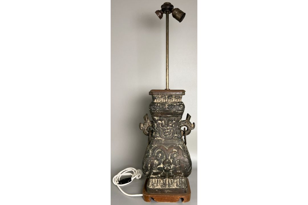 Asiatika China Weingefäß Vase als Lampe, Hu Chunqiu Stil wohl 20. Jahrhundert, Eisen ca. 16KG - Bild 1 aus 6