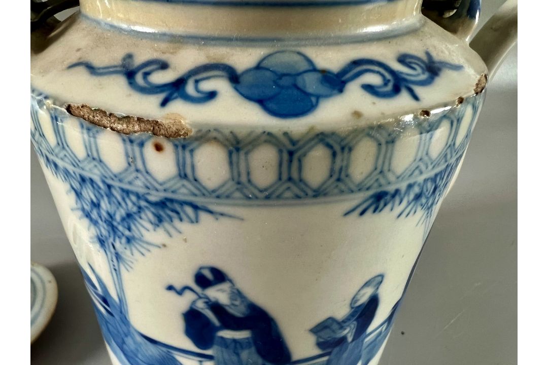 Asiatika China Teekanne wohl Qing Dynastie 18./19. Jahrhundert mit Gelehrten Malerei 茶壶 壽 - Bild 5 aus 6