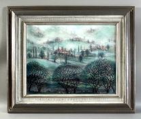Mahjoubi, Hossein (*1930), Ölgemälde, Dorfansicht, wohl Iran