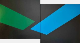 Siecaup, Ulrike (geb. 1960), Acryl Gemälde von 1994, geometrische Formen, Diptychon, DM 5600