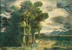 Unleserlich signiert P.H. Pastell Malerei expressive Landschaft, 1. Hälfte 20. Jahrhundert