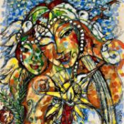 Mohr, Petra (geboren 1966), Mischtechnik Gemälde um 2008 , dem Frieden zugeneigt Weihnachten