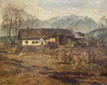 Wöhner, Louis (1888-1958), Ölgemälde Gehöft mit Alpen Landschaft, ca. 117x97cm, 1. Hälfte 20. Jhdt