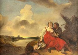 Watteau, Jean Antoine (1684-1721) Nachfolger, Ölgemälde Magd Mann die Versuchung, ca. 18. Jhdt, 91cm