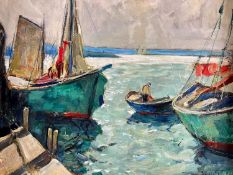 Norman, Knut (1896-1977), Ölgemälde maritime Hafenansicht mit Segelschiffen