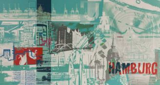 Hamburg Druck, Collage-Optik auf Leinwand und Keilrahmen, Maße ca. 110x60cm, Sammlung Ritzenhoff