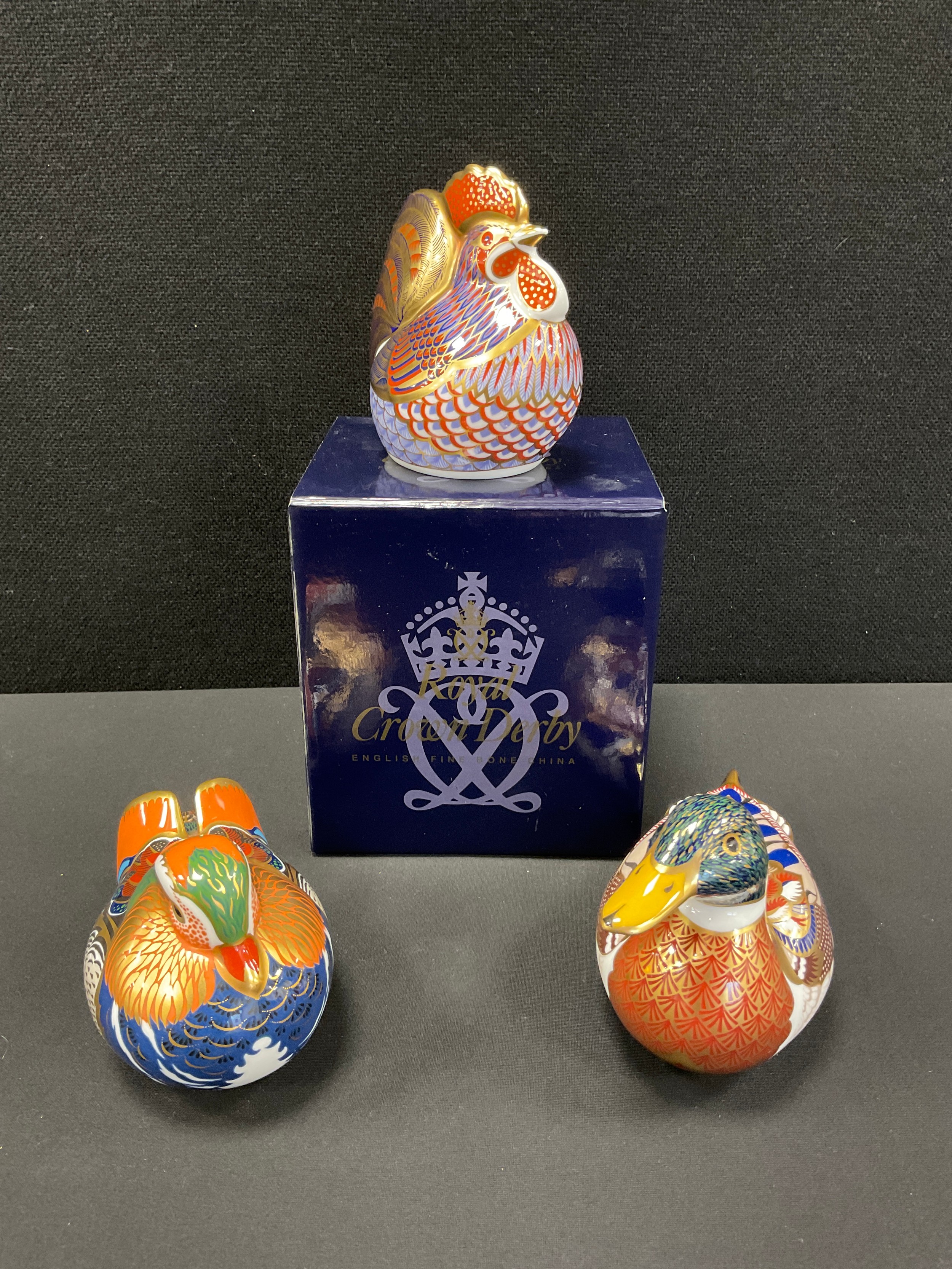 Royal Crown Derby paperweights including; Mandarin Duck, gold stopper, Mallard, silver stopper,