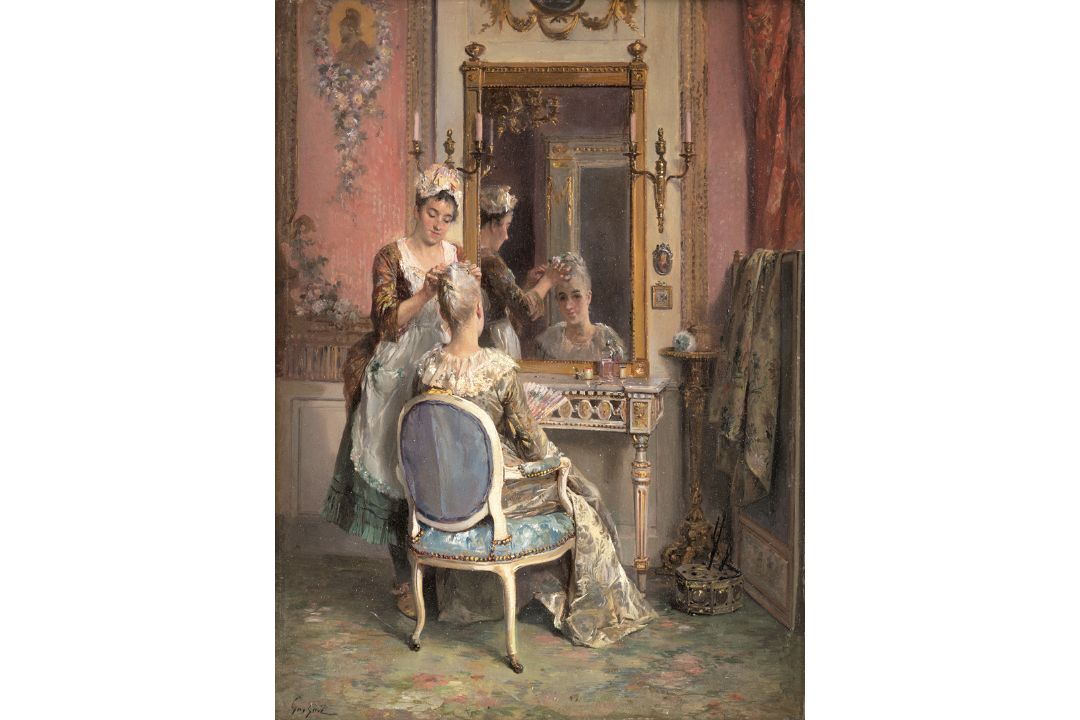 Grison, François Adolphe: Dame beim Frisieren im Boudoir