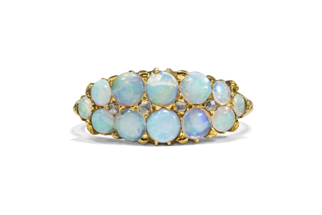 Fingerschmuck: Viktorianischer Boat-Ring mit australischen Opalen - Bild 1 aus 3