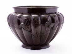 A Japanese bronze jardiniere, Meiji period of lobed melon form,