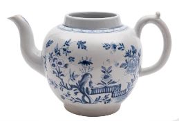 An early Worcester 'Scratch Cross' blue and white punch pot: painted in the 'Zig Zag Fence' pattern
