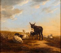 After Paulus Potter (Dutch, 1625-1654) - Donkeys and sheep in a landscape - Oil on canvas- 34.