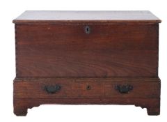 A late 18th Century oak rectangular chest, with a hinged top and fitted with a single drawer,